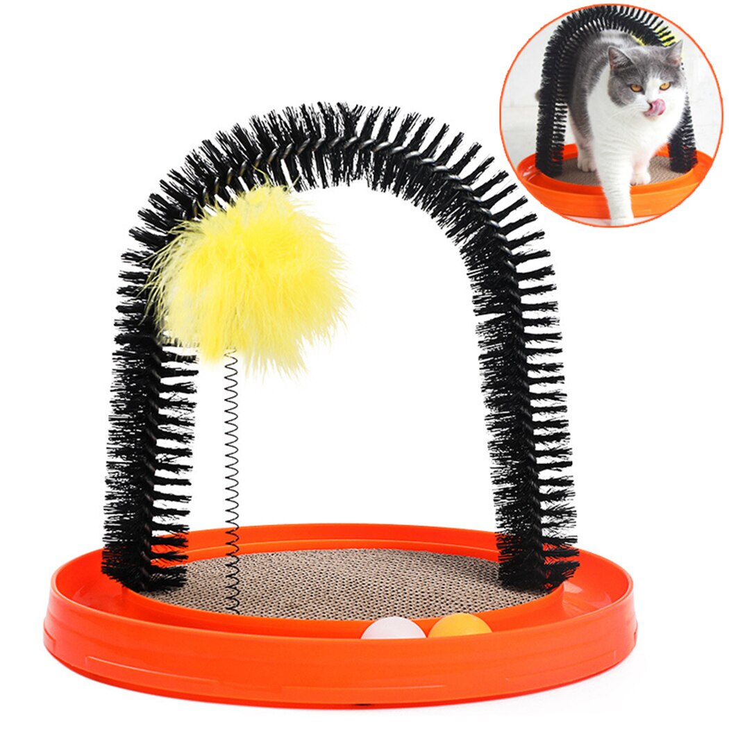 Pet Cat Scratcher Interactive Self-grooming Cat Toy Cat Scratch Board with Catnip Beauty Brush Tool Cat Arch Massager-ebowsos