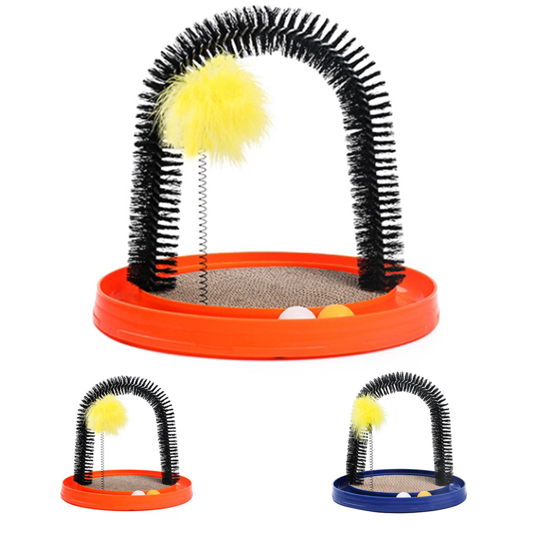 Pet Cat Scratcher Interactive Self-grooming Cat Toy Cat Scratch Board with Catnip Beauty Brush Tool Cat Arch Massager-ebowsos