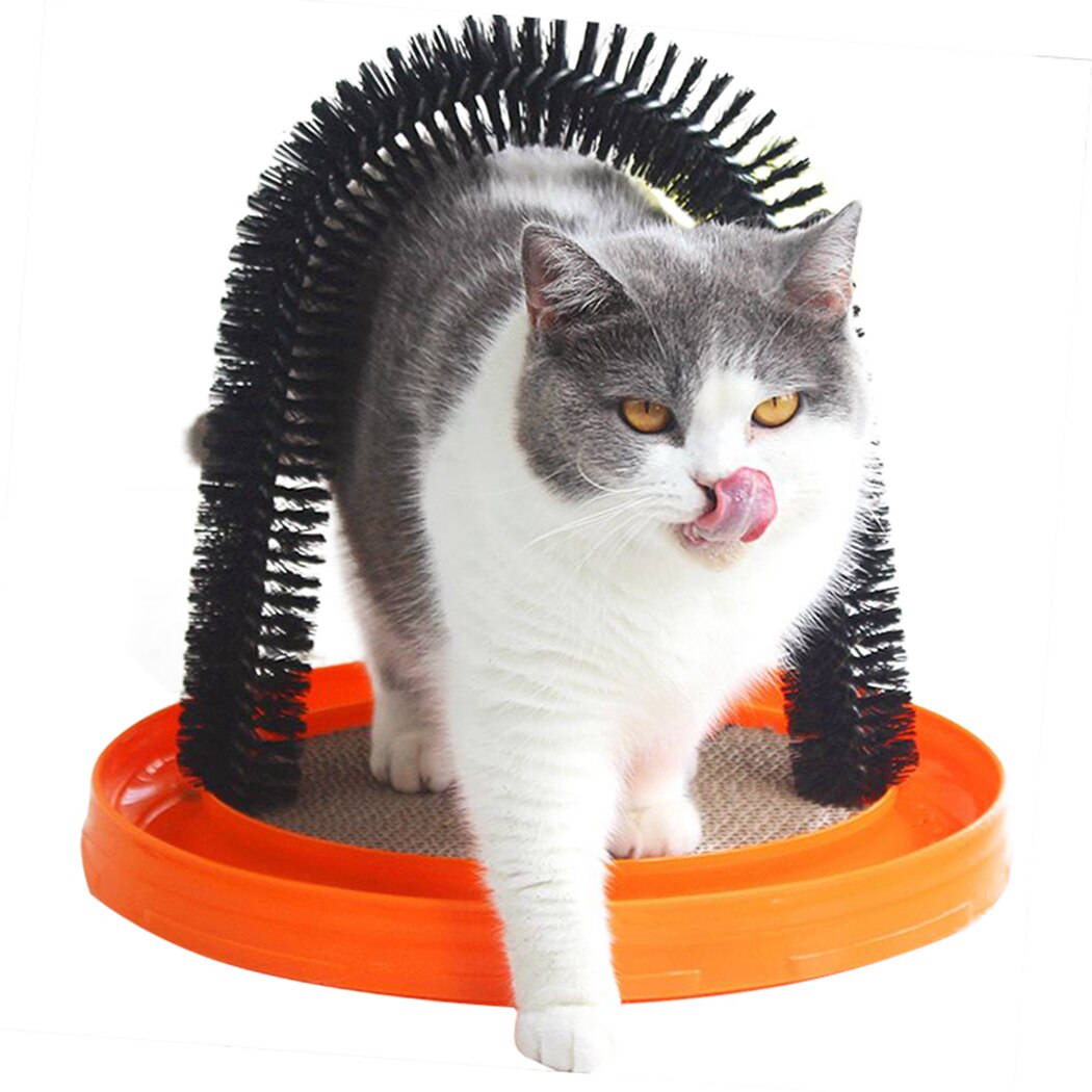 Pet Cat Scratcher Interactive Self-grooming Cat Toy Cat Scratch Board with Catnip Beauty Brush Tool Cat Arch Massager-ebowsos