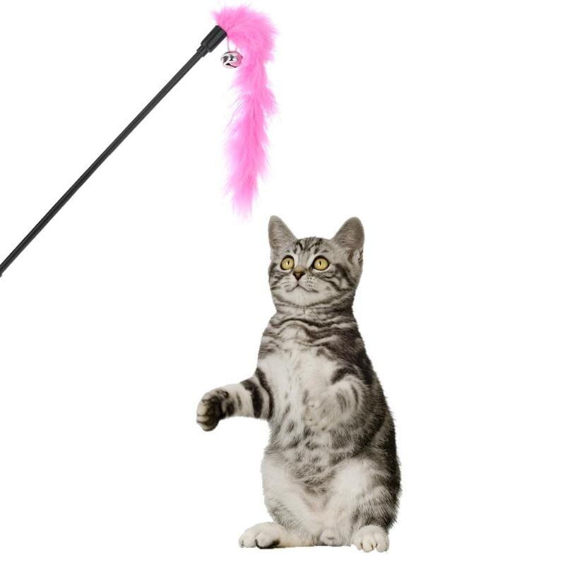 Pet Cat Teaser Feathers Bell Stick Toys Cats Catcher Interactive Training Wand Toys for Cats Cat Catcher Teaser Toy Pet Supply - ebowsos