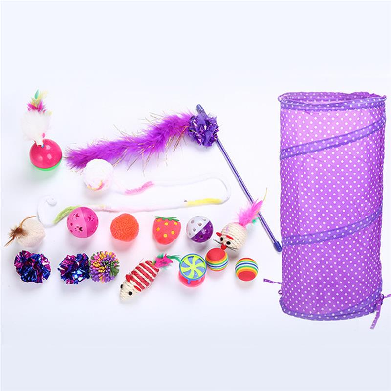 Pet Cat Toy Set Feather Fish Mouse Ball Toys Cat Tunnel Interactive Toy For Cats 17pcs/set-ebowsos
