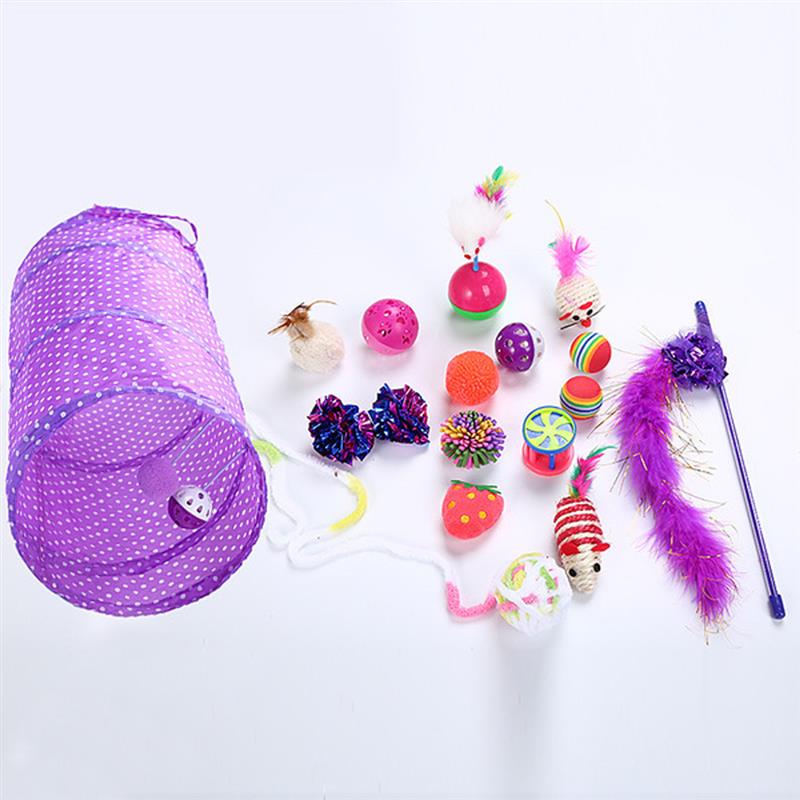 Pet Cat Toy Set Feather Fish Mouse Ball Toys Cat Tunnel Interactive Toy For Cats 17pcs/set-ebowsos