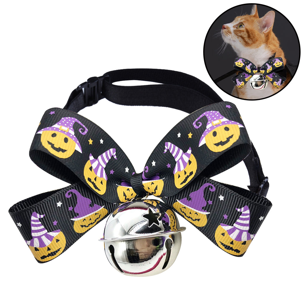 Pet Collar With Bell Fashion Adjustable Bowknot Bell Decor Dog Collar Pet Bowtie Clothing Accessories For Halloween Dropshipping-ebowsos