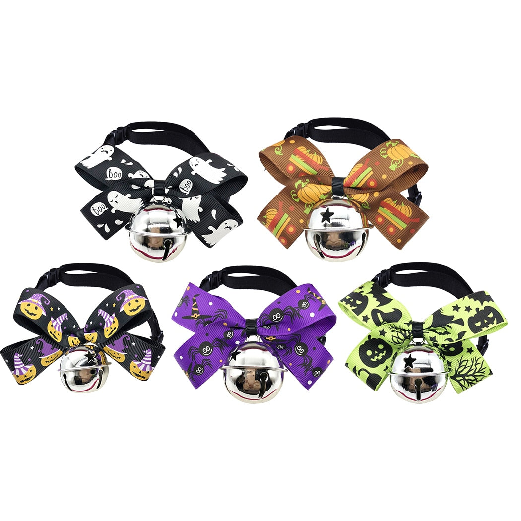 Pet Collar With Bell Fashion Adjustable Bowknot Bell Decor Dog Collar Pet Bowtie Clothing Accessories For Halloween Dropshipping-ebowsos