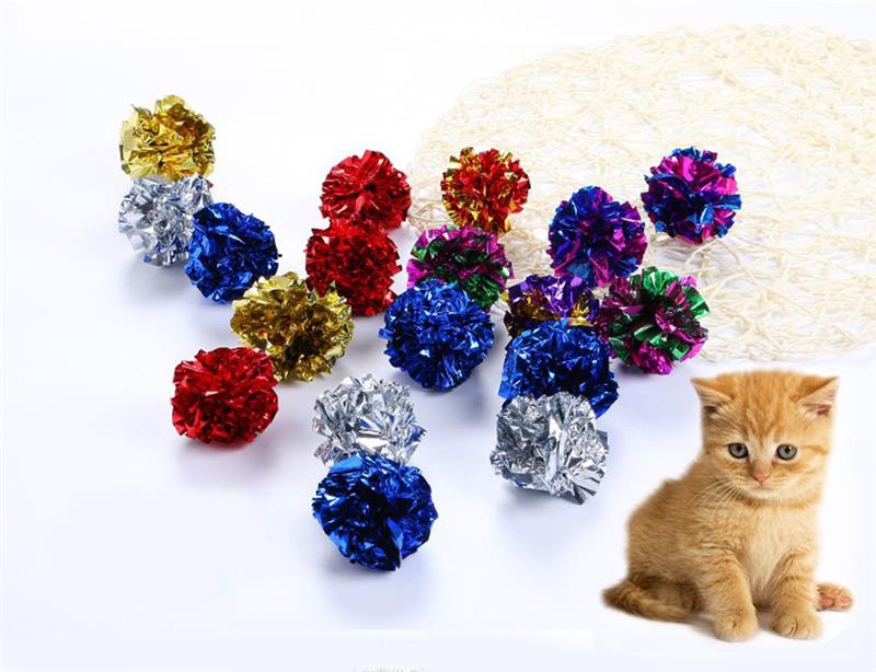 Pet Colorful Mylar Ball Toys for Cats Crinkle Crackle Paper Rustle Sound Play Toys Pet Funny Scratching Product-ebowsos