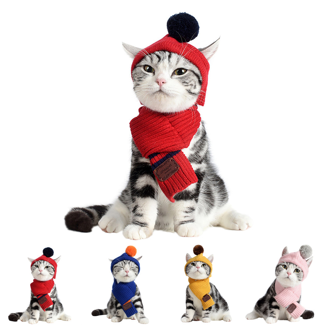 Pet Dog Cat Dress Scarf Hat Set Pet Scarf Fashion Knitted Warm Dog Scarf With Pet Hat Decoration For Dog Cat 2019 New Arrive-ebowsos