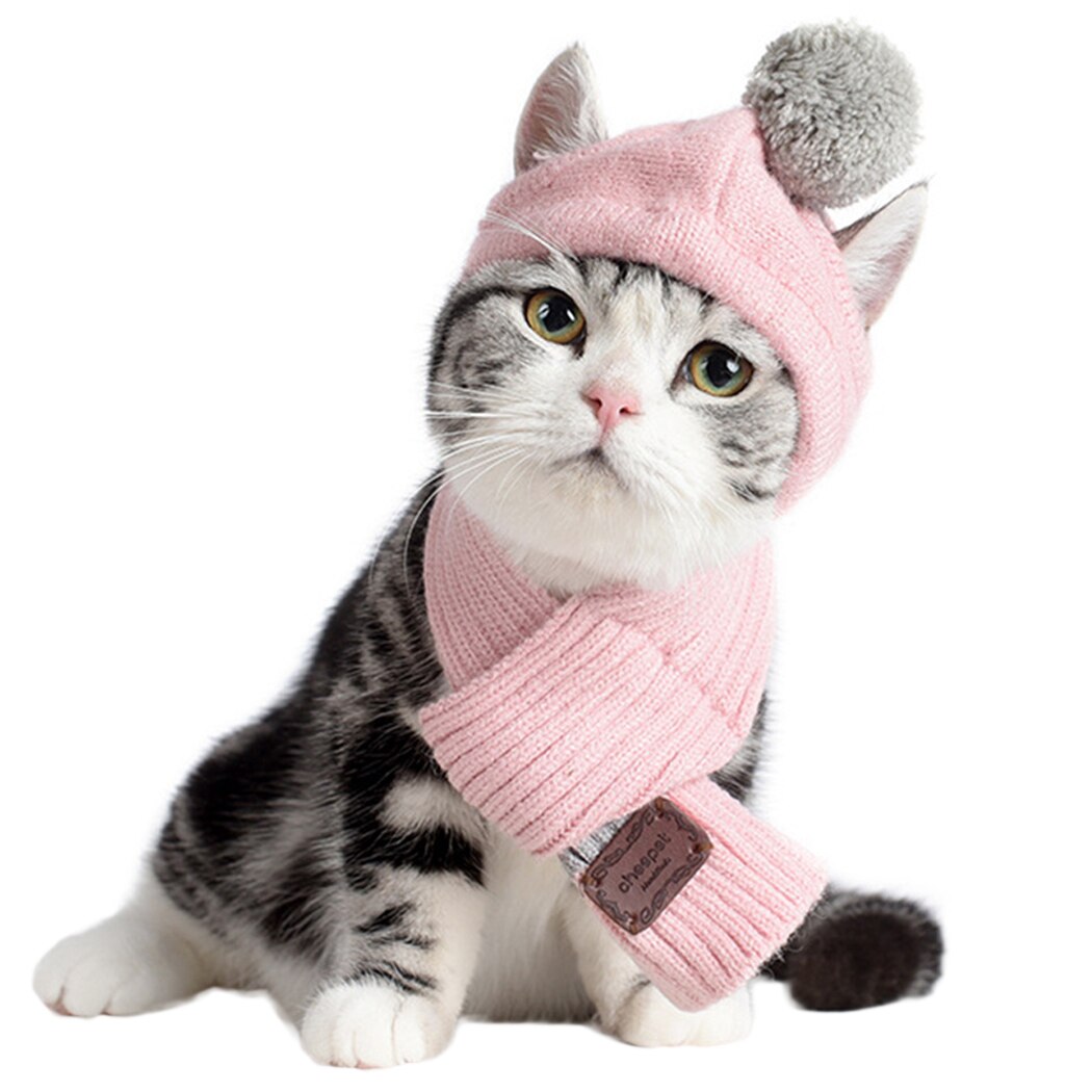 Pet Dog Cat Dress Scarf Hat Set Pet Scarf Fashion Knitted Warm Dog Scarf With Pet Hat Decoration For Dog Cat 2019 New Arrive-ebowsos