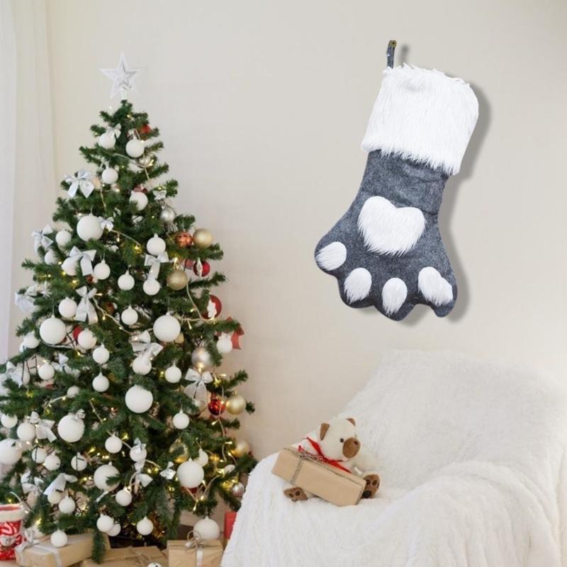 Pet Dog Cat Paw Christmas Stockings Decor Gifts Bags Holder Tree Cute Lifelike Shape Colorful Fashionable Novel Hanging Pendant - ebowsos