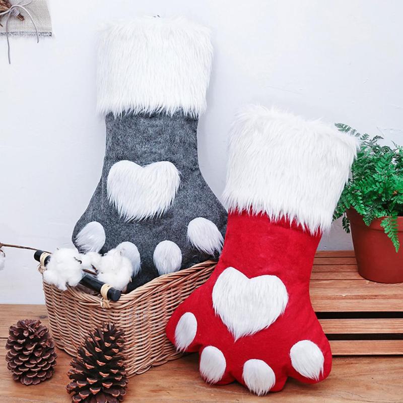 Pet Dog Cat Paw Christmas Stockings Decor Gifts Bags Holder Tree Cute Lifelike Shape Colorful Fashionable Novel Hanging Pendant - ebowsos