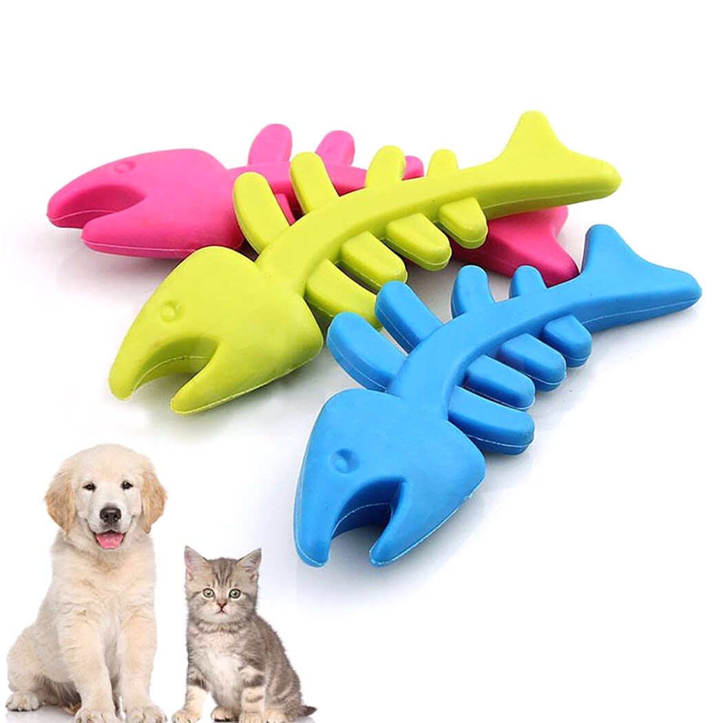 Pet Dog Toy Fish Bone Shape Rubber Toy Bite Molar Relax Pet Plaything Grinding Teeth Tool Pet Training Supplies-ebowsos