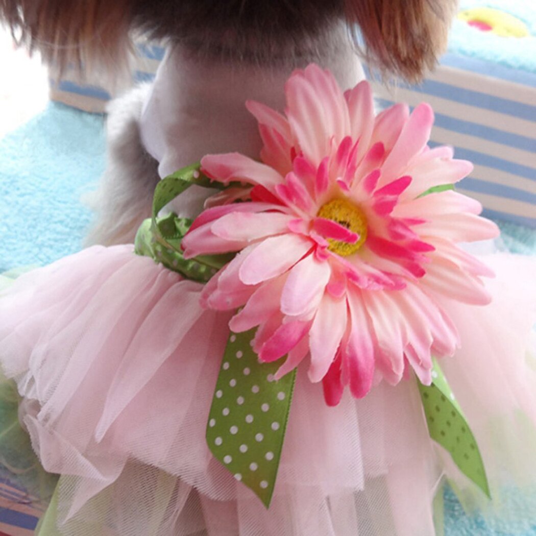 Pet Hawaiian Party Clothing Lace Cotton Dog Dress Cute Dogs Sunflower Ornament Dress Skirt Pet Princess Appreal Clothes-ebowsos