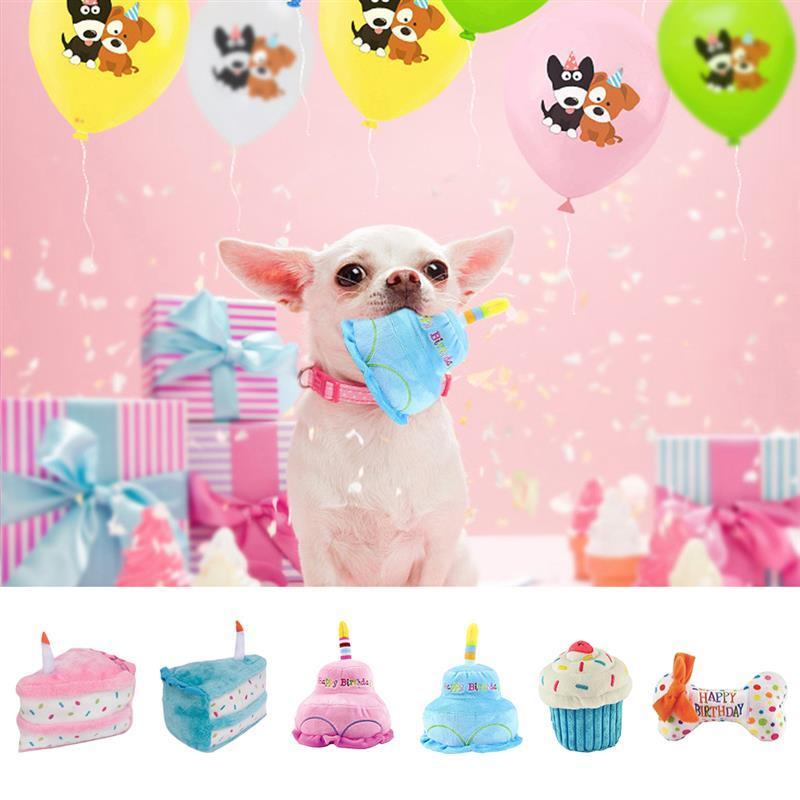Pet Plush Chew Toys Creative Cute Dog Play Toy Dog Teething Toy For Cats Pet Supplies Cake Ice Cream Bone Shape-ebowsos