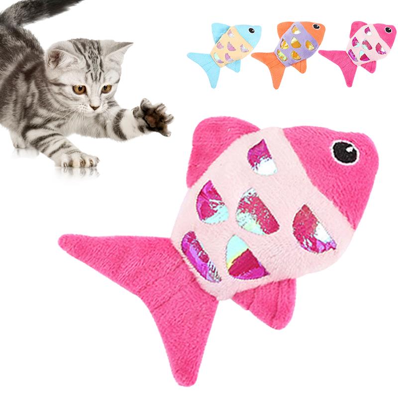Pet Toys Cute Fish Shape Bite-Resistant Plush Cat Chew Toy Pet Teether Cat Crinkle Toy Pet Supplies Cat Favors-ebowsos