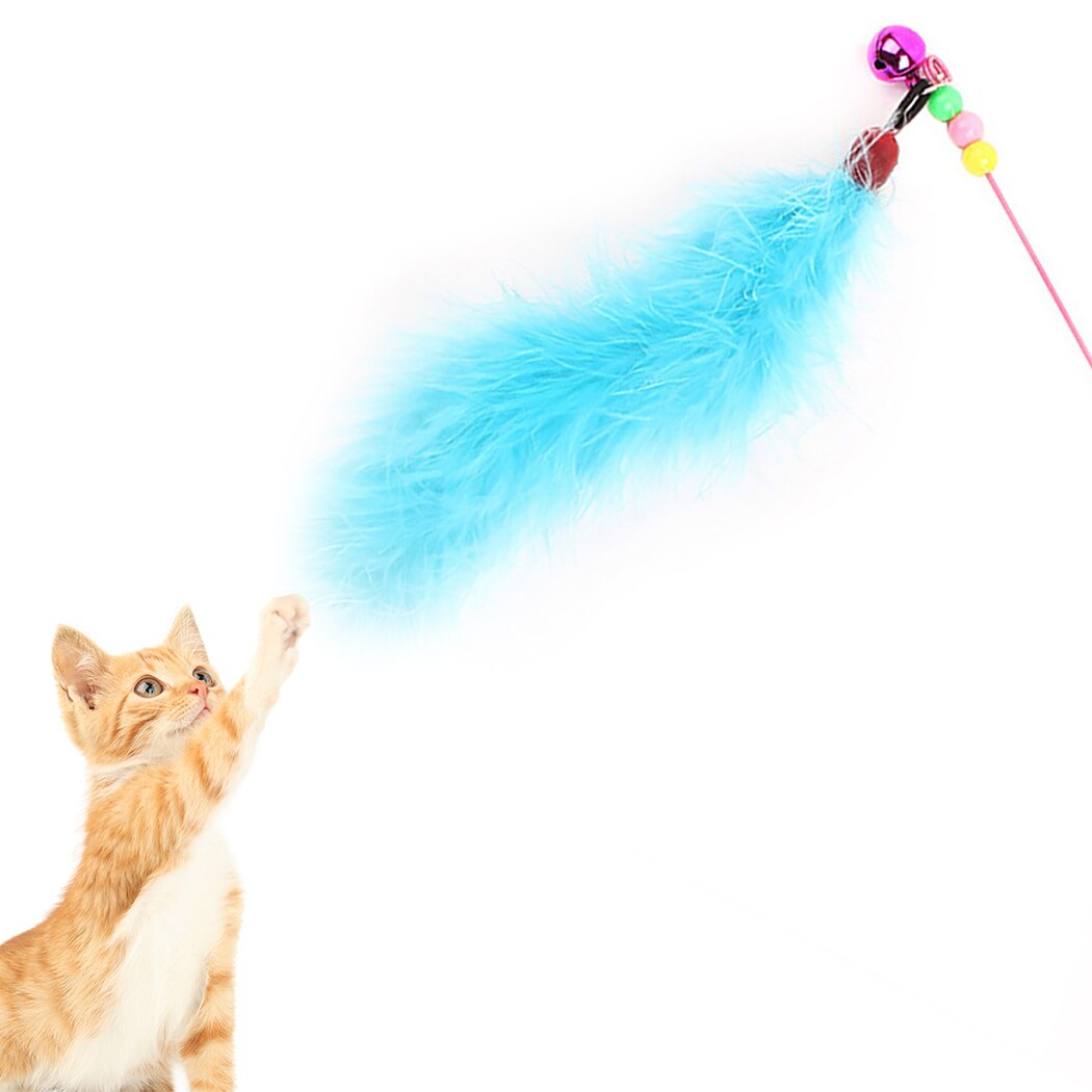 Pet Toys High Toughness Two-Color Feather Wire Funny Cat Stick Solid Color Long Feather Wire Rod Funny Cat Stick Color Random-ebowsos