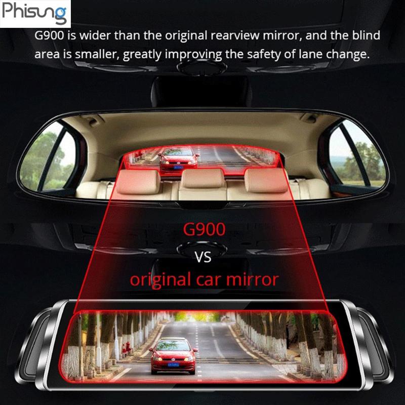 Phisung G900 9.35in Touch Screen Dual Len HD 1296P Car Rearview Mirror DVR Camera Video Recorder Starlight Night Vision Dash Cam - ebowsos