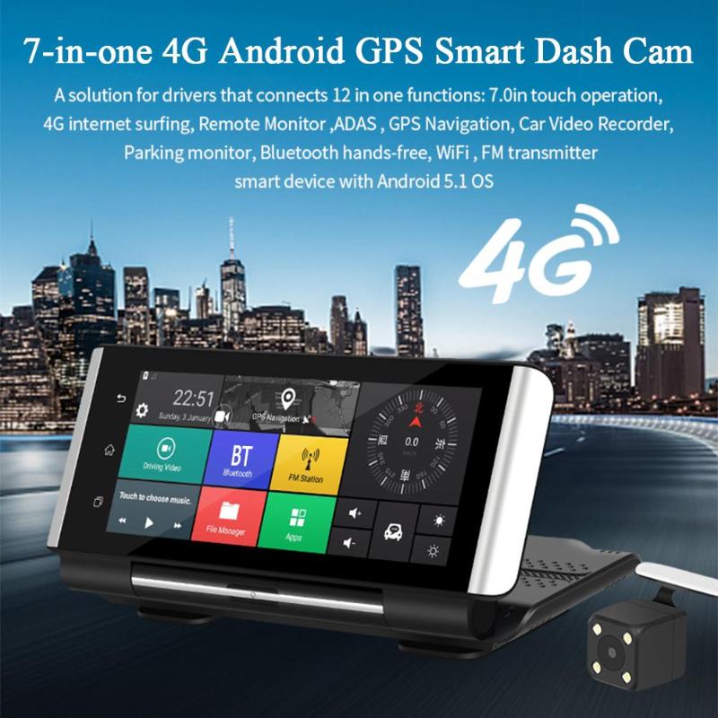 Phisung K6 Center Console 7 Inch Dual Lens Android 5.1 4G Car DVR Camera GPS Navigation ADAS Dash Cam With Wifi Rear View Camera - ebowsos