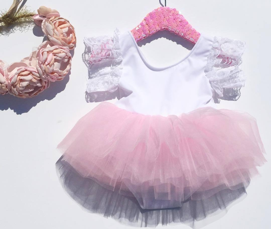 Pink Baby Infant Clothes Girl Party Outfits Lace Dresses Tutu Newborn Romper Babygrow Pink - ebowsos