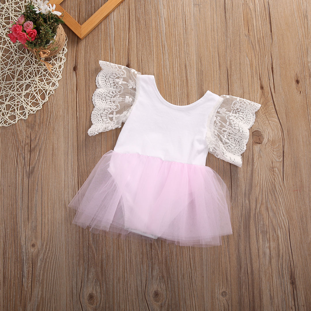 Pink Baby Infant Clothes Girl Party Outfits Lace Dresses Tutu Newborn Romper Babygrow Pink - ebowsos