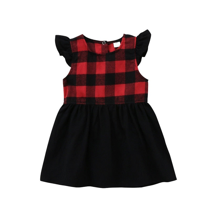 Plaid Dress Baby Girls Checked Dress Toddler Kids Party Pageant Short Sleeve Cotton Dresses Sleeveless Sundress - ebowsos