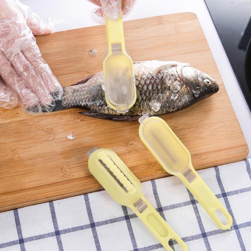 Plastic Fish Scales Graters Scraper Fish Cleaning Tool Scraping Scales Device with Clear Cover Home Kitchen Cooking Tools D4 - ebowsos