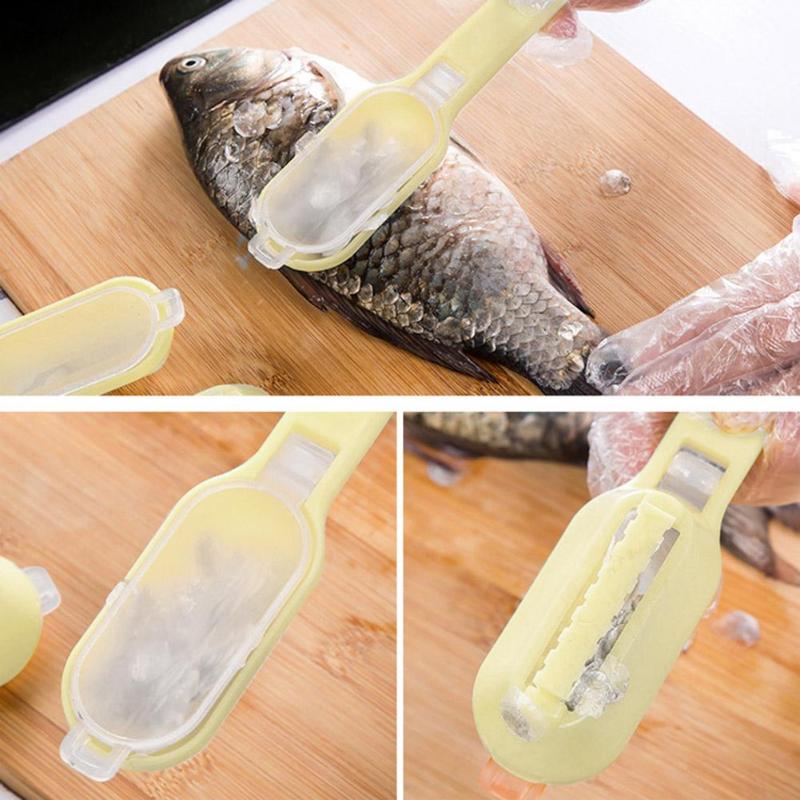 Plastic Fish Scales Graters Scraper Fish Cleaning Tool Scraping Scales Device with Clear Cover Home Kitchen Cooking Tools D4 - ebowsos