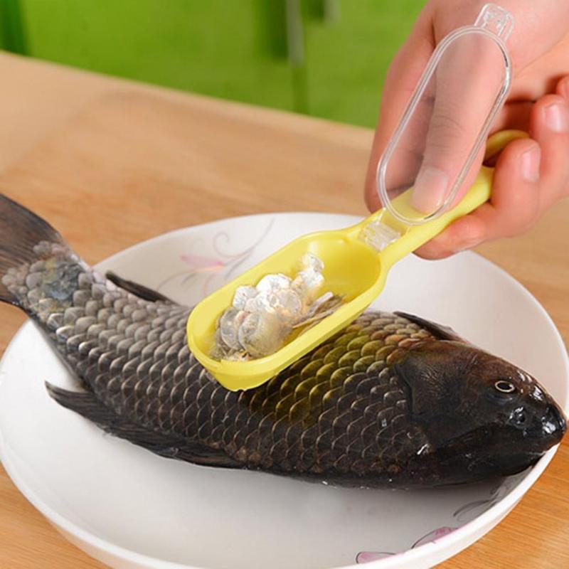 Plastic Fish Scales Graters Scraper Fish Cleaning Tool Scraping Scales Device with Clear Cover Home Kitchen Cooking Tools D4 - ebowsos