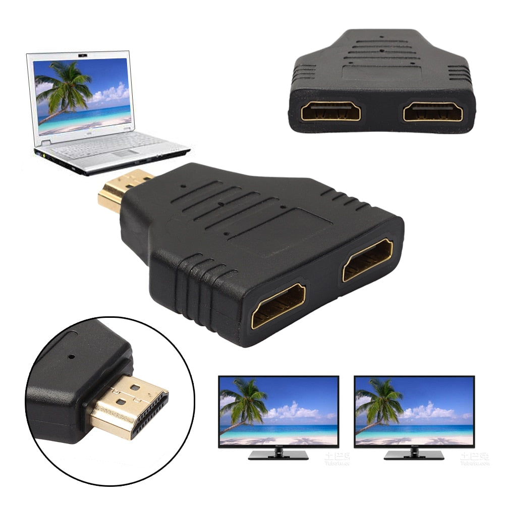 Portable 1080P HDMI Male to 2 Female 1 In 2 Out Splitter Adapter Protector Hi Speed 1x2 HDMI Splitter Converter High Quality - ebowsos