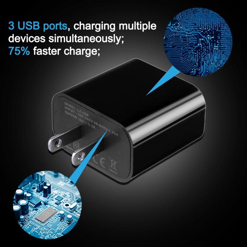 Portable 3-Ports 5V 3.1A USB Charger Universal Quick Charge 2.0 Mobile Phone Charger Wall Travel Chargers For Xiaomi Samsung - ebowsos