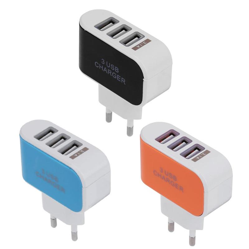 Portable 3 Ports USB EU Plug LED Light Chargers Multi-Head Travel Charger Adapter (2A) for Smart Phone Travel Use Charger Hot - ebowsos
