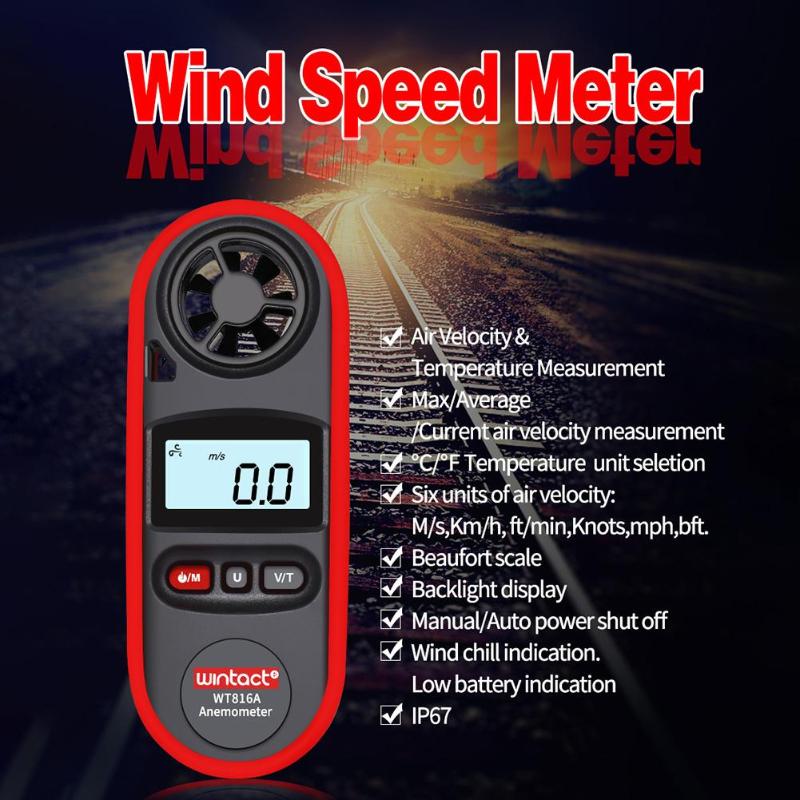 Portable LCD Digital Anemometer Wind Speed Meter Temperature Tester Anemometro -10 ~ 45C Windmeter Wind Speed Gauge Meter - ebowsos