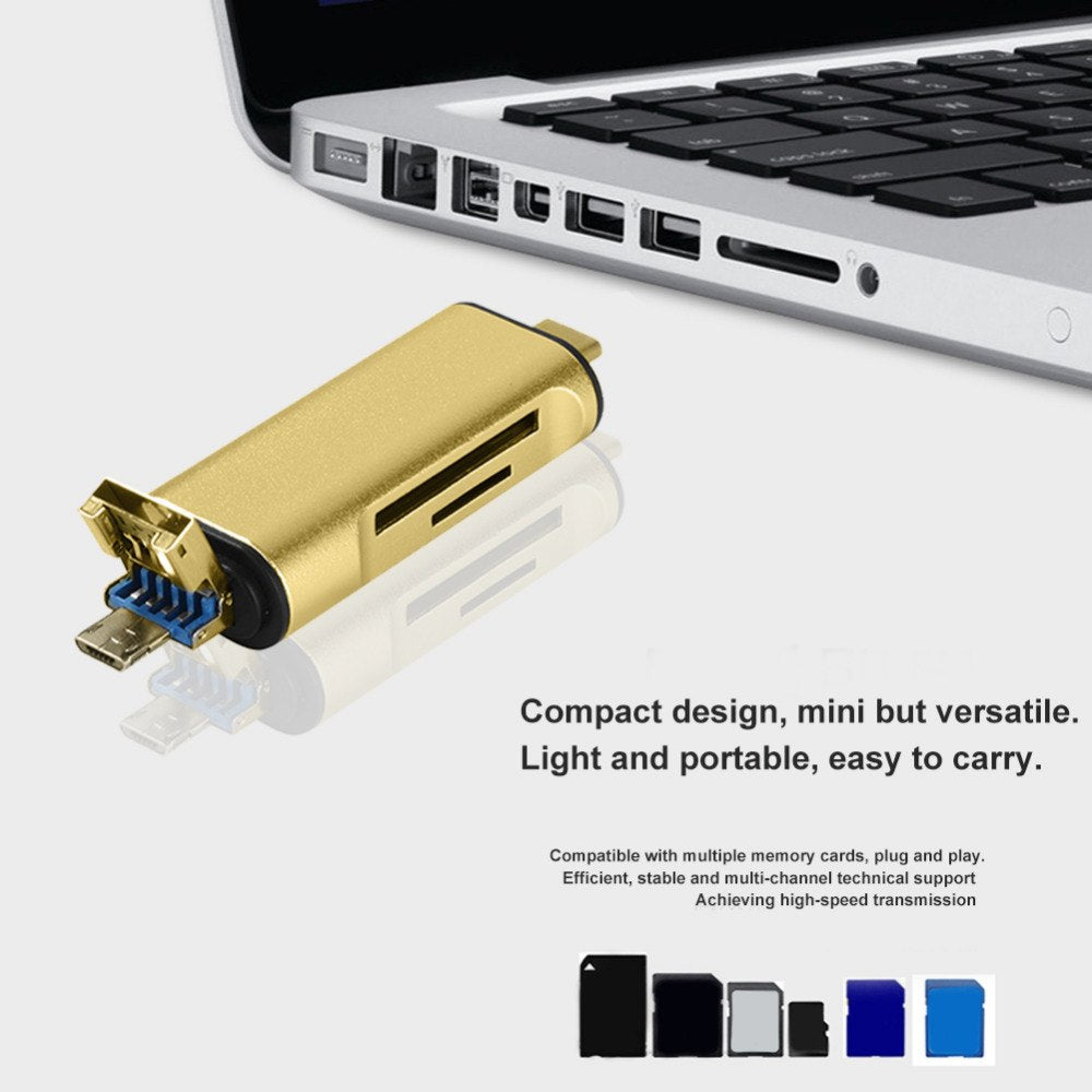 Portable Mini 3 in 1 Aluminium Alloy Card Reader USB Type C Micro USB 3.0 TF SD Card Reader Support Type C OTG High Quality - ebowsos
