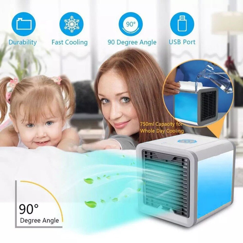 Portable Mini Air Conditioner Multifunction Cooling Fan with 7 Colors LED Lights Air Humidifier Purifier for Home Office - ebowsos