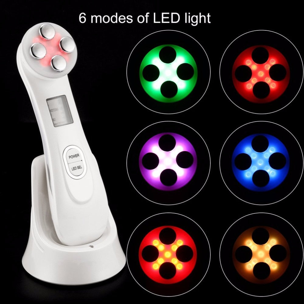 Portable Mini Electrical Muscle Stimulation EMS Beauty Instrument with 6 LED Light Treatment Modes RF Face Skin Care Tool USB - ebowsos
