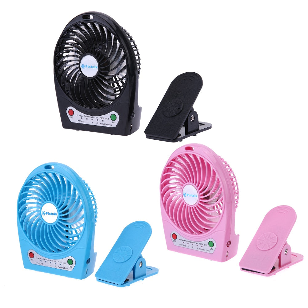 Portable Mini USB Charging Fan Rechargeable Desk Fan Air Cooler Mini Operated Desk USB Gadget Fan with High Quality Clip - ebowsos