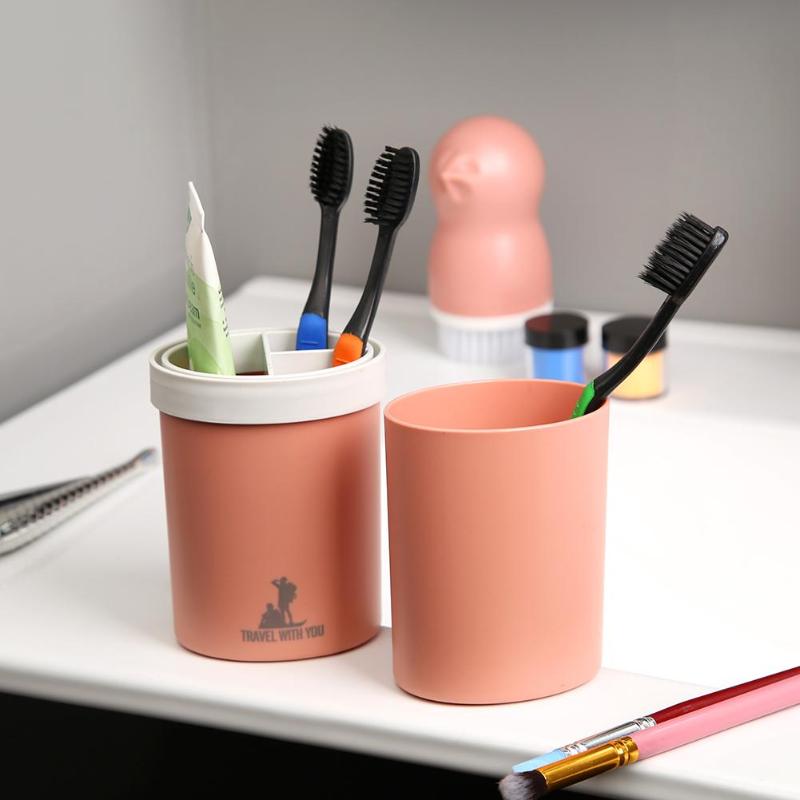 Portable Plastic Toothbrush Holder Travel Bath Toothpaste Storage Water Cup - ebowsos