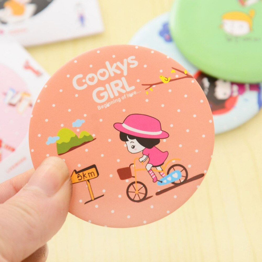 Portable Size Lovely Cartoon Design Makeup Mirror Compact Round Shape Shatter-Proof Make up Mini Beauty Mirror - ebowsos