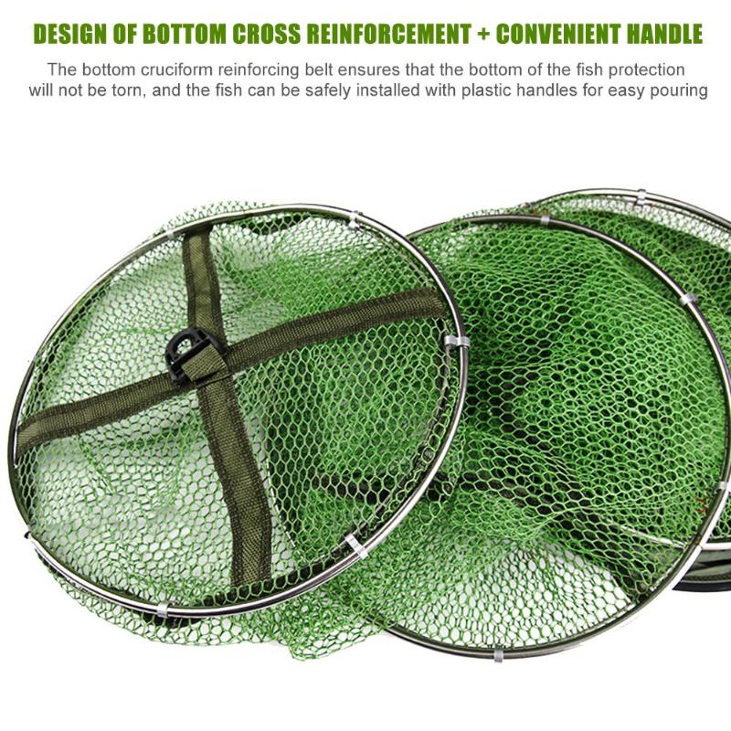 Portable Stainless Steel Double Rings 4 Layers Collapsible Fish Care Net Folding Shrimp Minnow Fishing Bait Trap Dip Net Cage-ebowsos