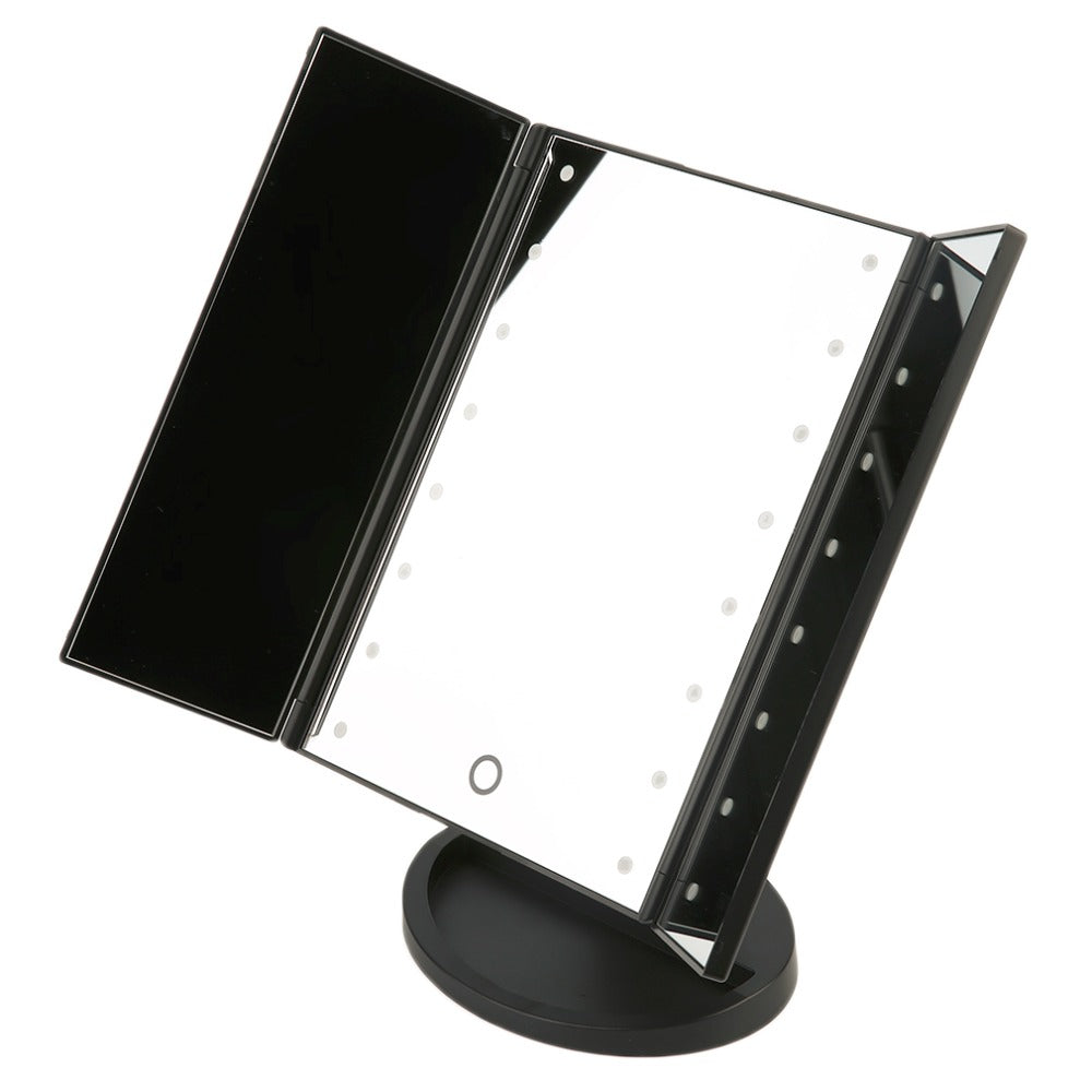 Portable Three Folding Table LED Lamp Luminous Makeup Mirror Tool Kit Cosmetic Mirror Adjustable Countertop Make up Light Mirror - ebowsos