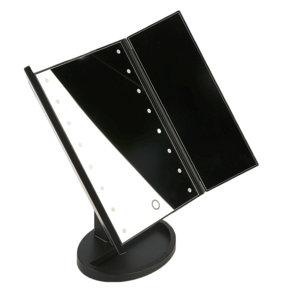 Portable Three Folding Table LED Lamp Luminous Makeup Mirror Tool Kit Cosmetic Mirror Adjustable Countertop Make up Light Mirror - ebowsos