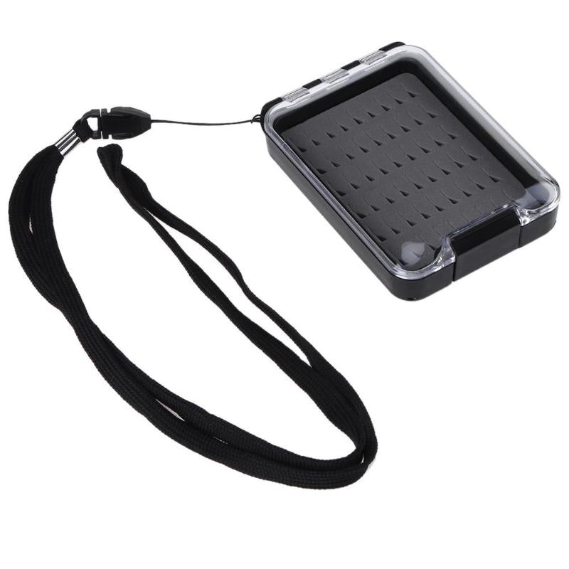 Portable Waterproof Foam Fly Fishing Box Fishing Tackle Clear Lid Bait Storage Case with Lanyard-ebowsos
