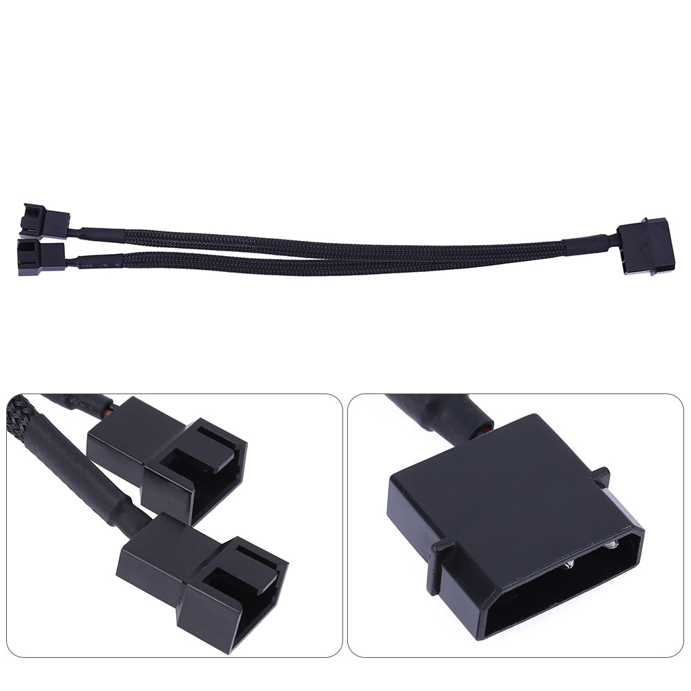 Power Cable 27cm 12V 4pin to 2-Port 3Pin/4Pin Cooler Cooling Fan Splitter Power Cable Supply Plug for PC Fan - ebowsos
