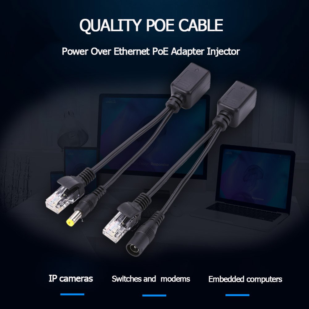 Power Over Ethernet PoE Adapter Injector + Splitter Kit PoE Cable Black High Quality - ebowsos