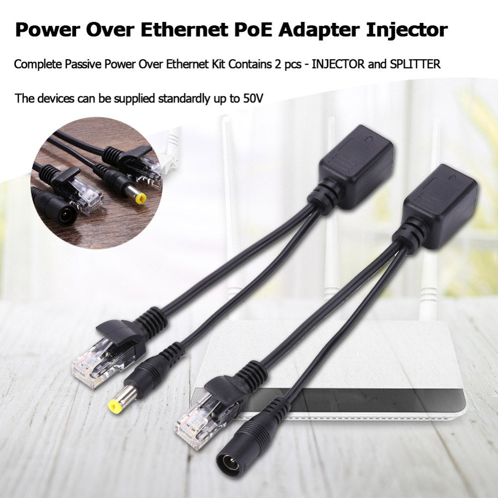 Power Over Ethernet PoE Adapter Injector + Splitter Kit PoE Cable Black High Quality - ebowsos