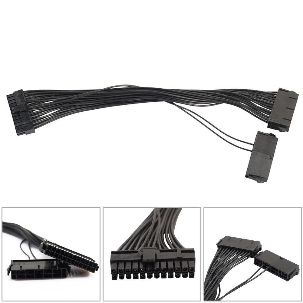 Power Supply Cable Mining 20+4pin Cable Connector 30cm 24 Pin Dual PSU Power Supply Extension Cable for Computer High Quality - ebowsos