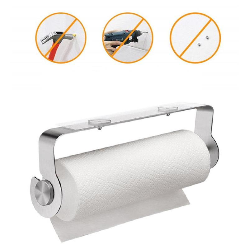 Practical Adhesive Roll Paper Holder Fashion Wall Hanging Creative Stainless Steel Towel Rack Kitchen Bathroom Tools - ebowsos