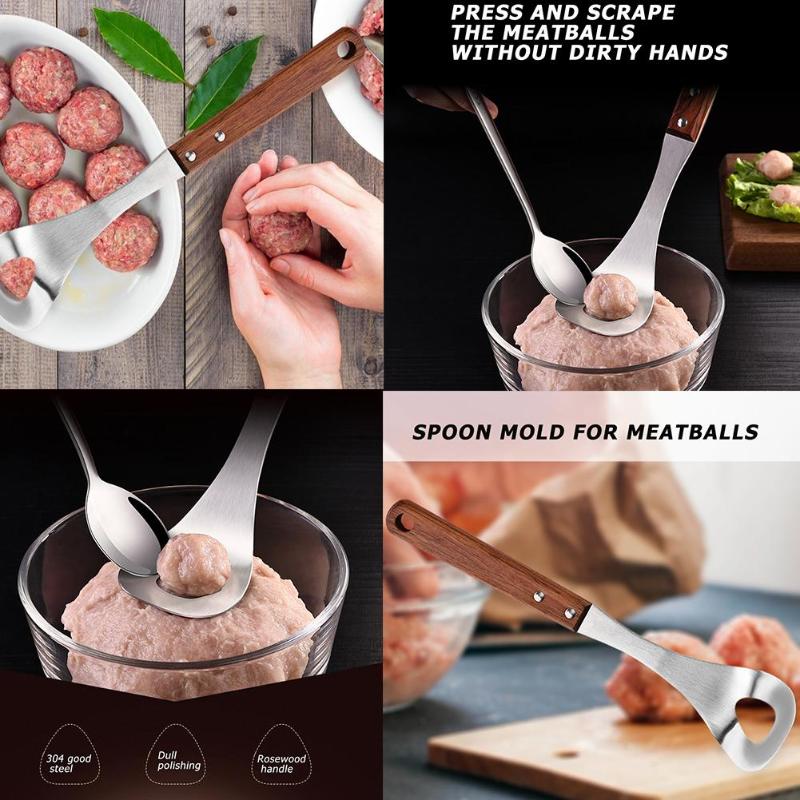 Practical Creative Stainless Steel Non-Stick Meatball Mold Multipurpose Spoon Kitchen Hanging Hole Design Tools Accessories - ebowsos