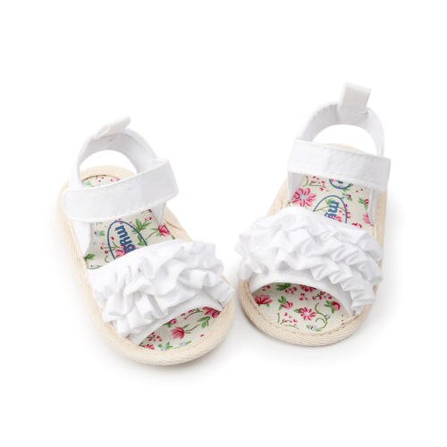 Pram Newborn Baby Girl Kids Infant First Walkers Ruffled Shoes Sandals - ebowsos