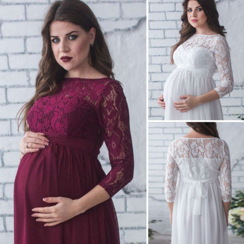 Pregnant Mother Dress New Maternity Photography Props Women Pregnancy Clothes Lace Dress For Pregnant Photo Shoot Clothing - ebowsos