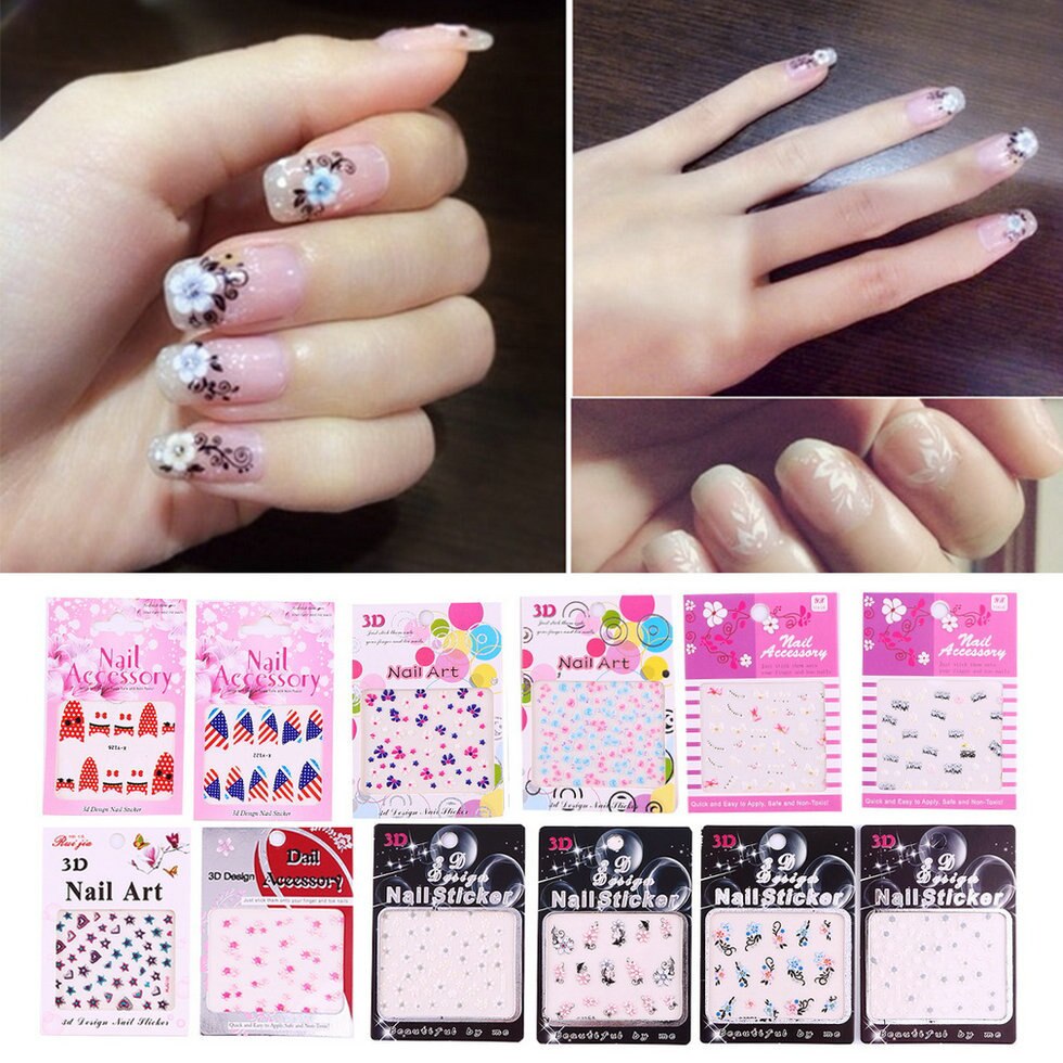 Pretty 12 Sheets 3D Flower Nail Art Stickers Manicure Decals DIY Accessories Wholesale - ebowsos