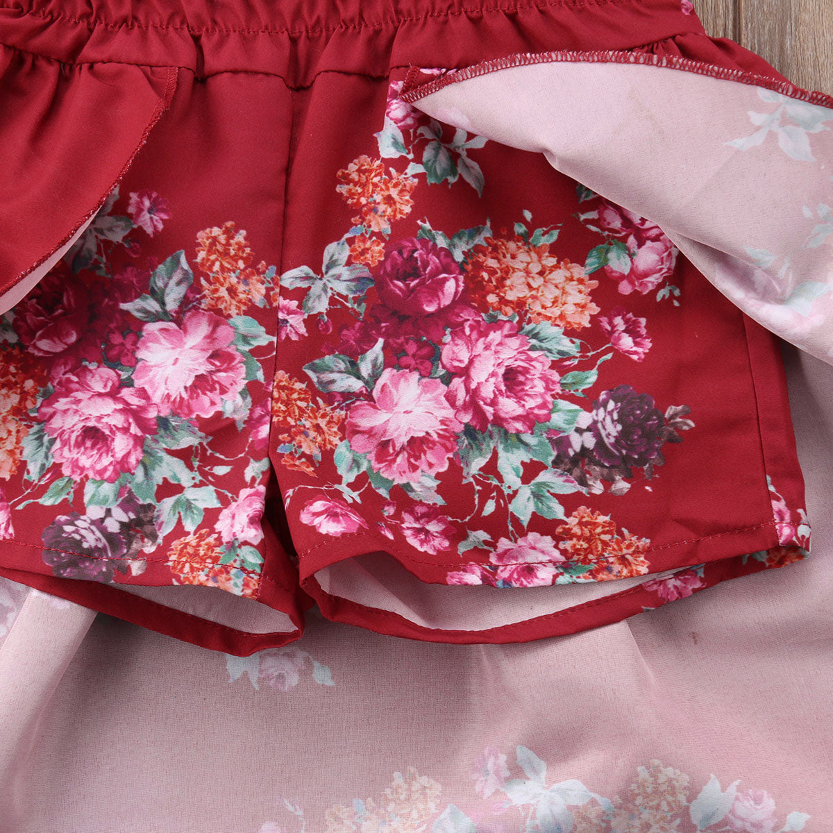 Princess Girl Red Floral Ruffle Dress Summer Baby Kid Girl Off Shoulder Romper Jumpsuit Dress Toddler Outfit Children Sundress - ebowsos